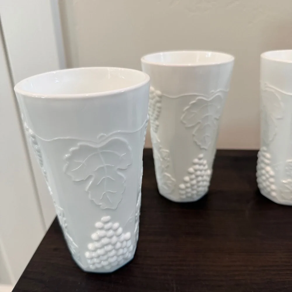 Indiana Glass Colony Harvest Grape Milk Glass Tumblers Set of 4
